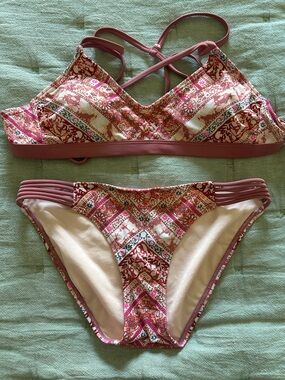 Pink Patterned Strappy Bikini Set